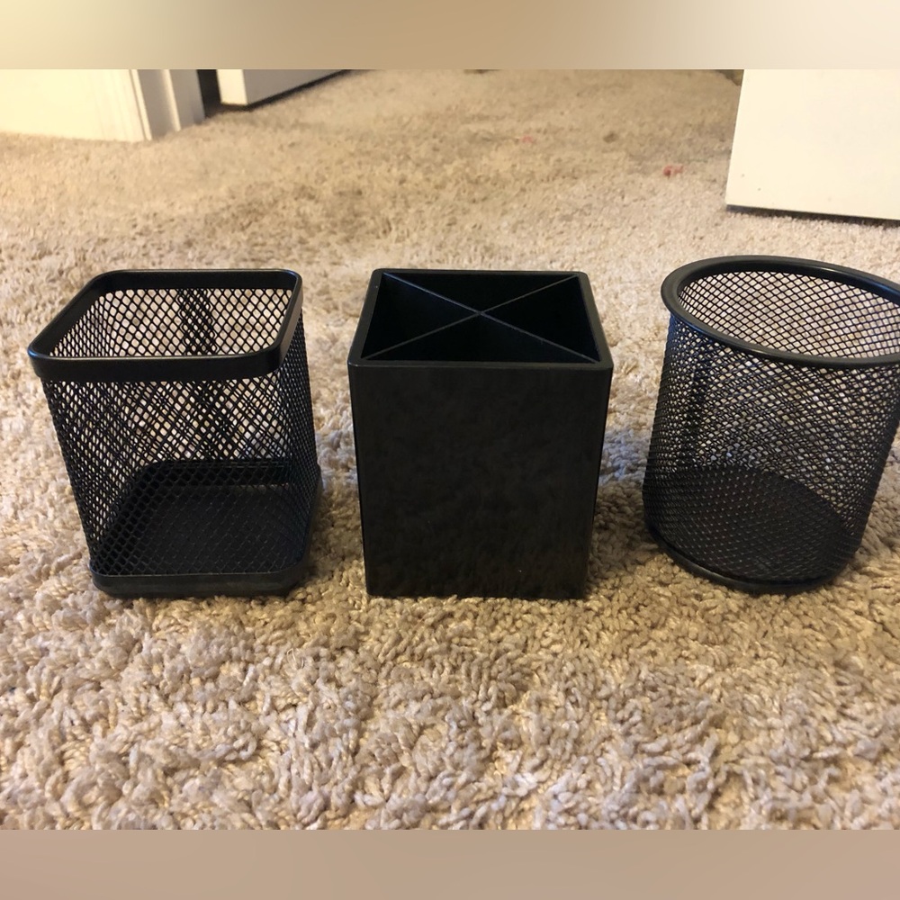 Black Mesh & Solid Desk Pencil Organizer